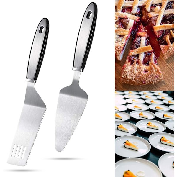 2 deler kakeserveringssett i rustfritt stål, kakekutter med tagget spatel