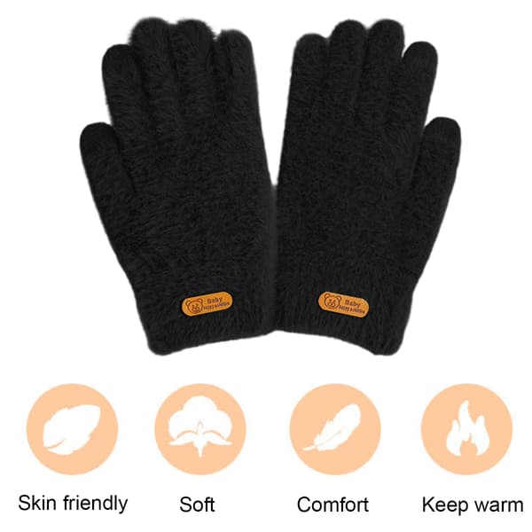 Touchscreen handsker til kvinder, vintervarme fleecehandsker, fortykkede minkforede helfingerhandsker med koreansk design, touchscreen-kompatible til black