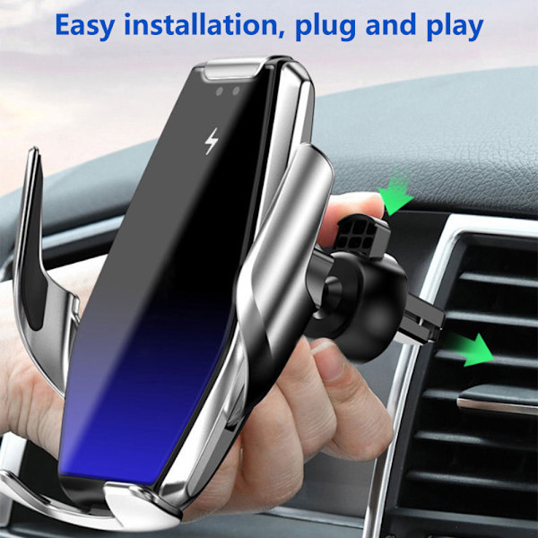 Automatisk Dash Telefonhållare, Trådlös Billaddare med 15W Effekt, Stabilitetssäkerhet, Flexibel Vinkeljustering, Idealisk för iPhone 11Pro/Max/XR/11/X/8,