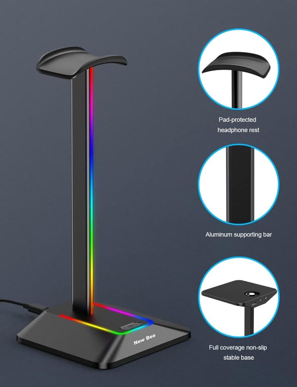 Hovedtelefonstativ RGB Headsetholder med 2 USB