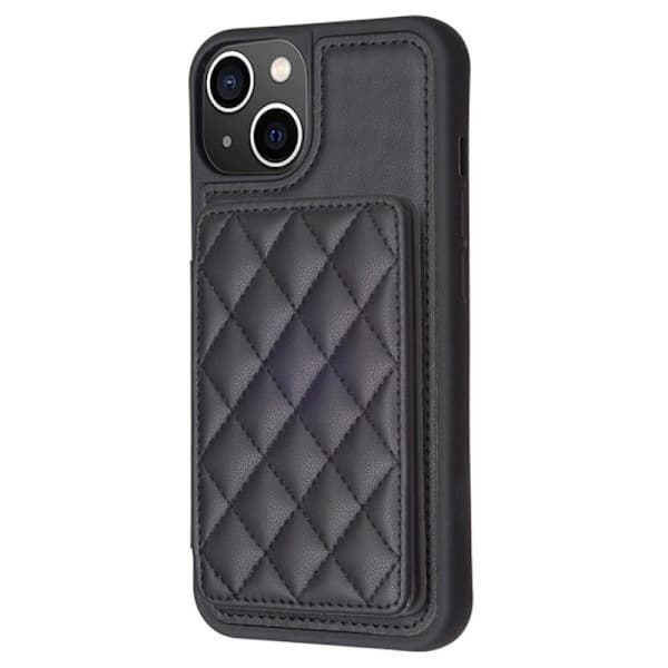 SKALO iPhone 15 Quiltet Etui med Pung - Sort