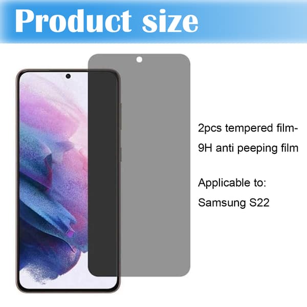 2-PAK Samsung S22 Privacy Hærdet Glas 0,26 mm 2,5D 9H Transparent