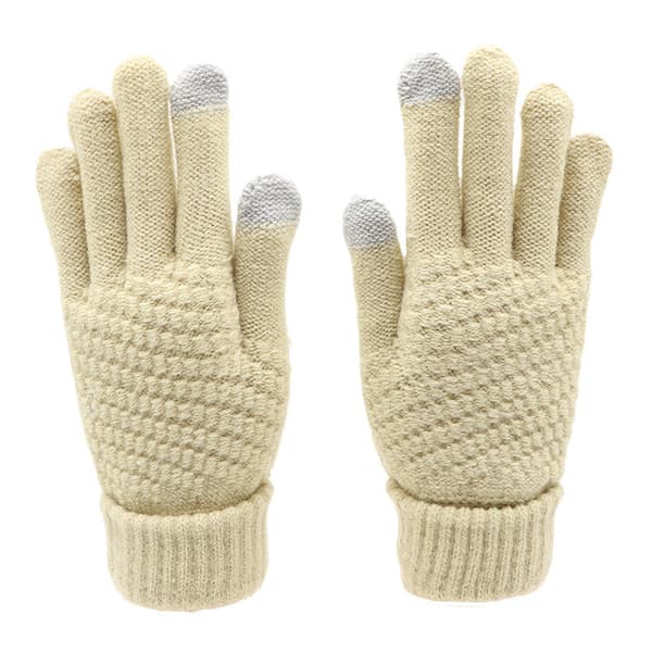 Termiske handsker til kvinder, touchscreen strikhandsker med blødt varmt for og skridsikkert design, vintervarme fleeceforede touch-sensitive handsker til Beige