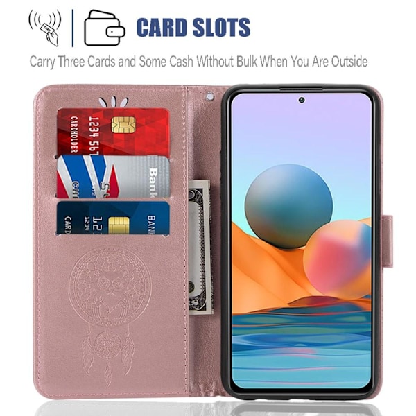 Xiaomi Redmi Note 10 Pro - Owl Dream Catcher Läder Fodral - Roséguld Roséguld