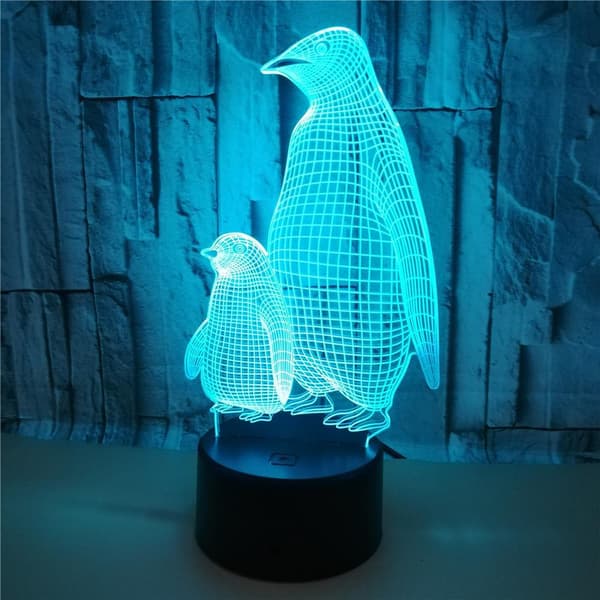 Pingvin 3D-lys 7-farvet berøringslys Stereoskopisk 3D-visionslys