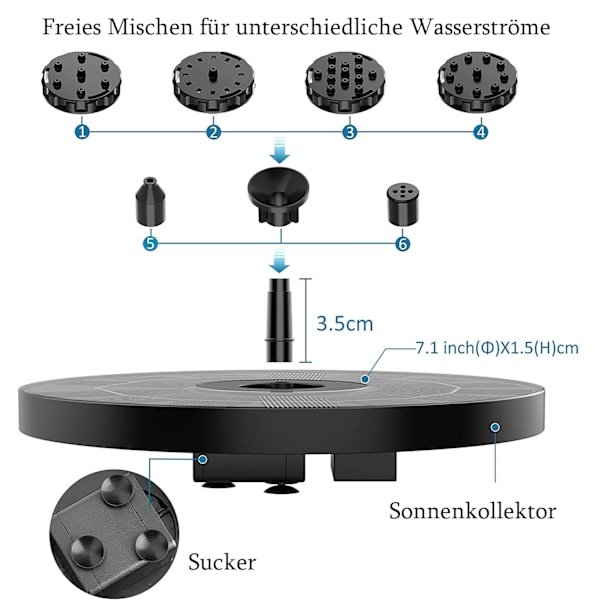 Soldriven Vattenfunktion, 2,5W Solfontänpumpkit för användning i flera scenarier, Avancerad teknik säkerställer miljöskydd och energi