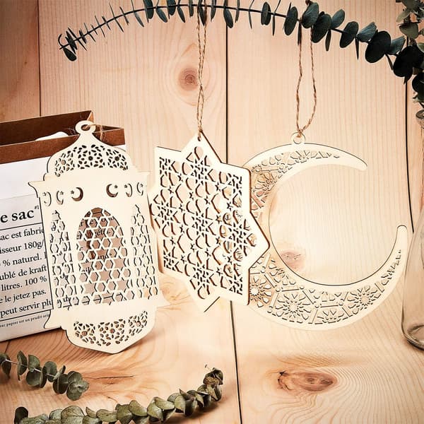 2-delat set med 6 träberlocker, prydnader Ramadan Kareem-prydnader