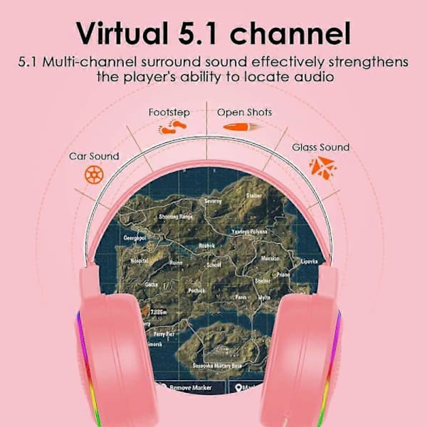 Gaming Headset, 3.5mm Kablet Støyreduserende Hodetelefoner med RGB Chroma Bakgrunnsbelysning for PS4/Xbox One/Mac/PC (Rosa)