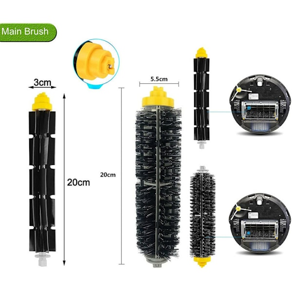 Underhålls-kit för högsta prestanda, fullt kompatibla tillbehör för iRobot Roomba 600-serien dammsugare, sidoborste, huvudborste, hjul