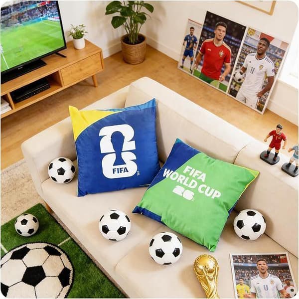 45x45cm 2-pak 2026 VM-tema pudebetræk – Fanmerchandise i blå og grøn