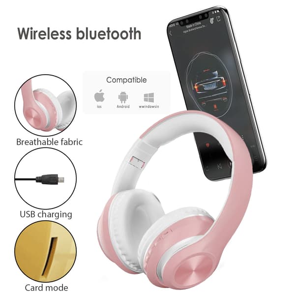 Trådløst Bluetooth-headset med mikrofon, sammenleggbar design Bluetooth 5.0-hodetelefoner for HiFi-stereolyd, justerbart hodebånd med støydemping Pink