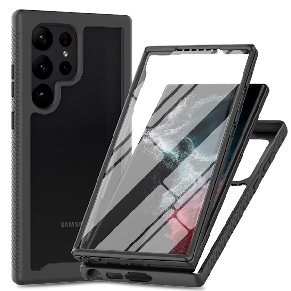 SKALO Samsung S24 Ultra Shockproof Clear Hybrid Skal + Skärmskyd Svart