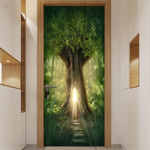 77x200cm 3D Konst Fantasy Trähus Dörrdekaler Väggmålning Ph