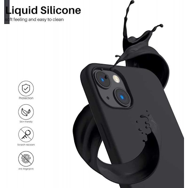 iPhone 15 Plus Gummibelagd Mattsvart Silikon Skal Svart