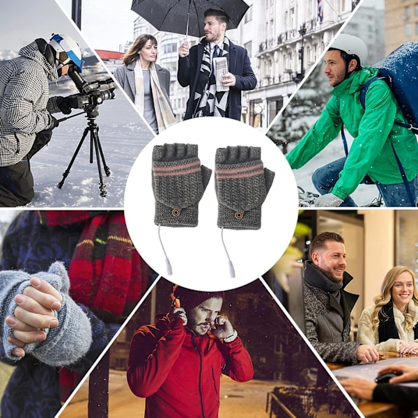 Justerbara Temperaturvärmare, Unisex USB-uppvärmda Handskar för Utomhusäventyr