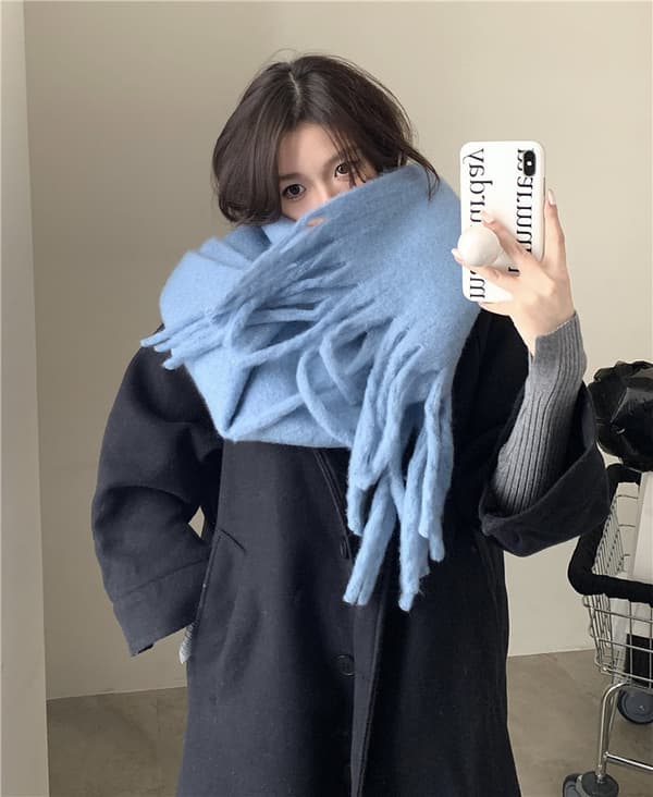 Duske plysj ensfarget strikket skjerf 40x200cm