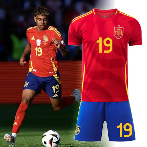 Barn 2024 EM-fotbollströja Spanien #19 Lamine Yamal fotbollströja fotbollströjor kit sport T-shirt röd 18
