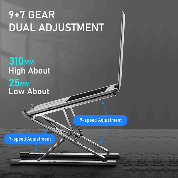 Bärbar Laptopställ för Skrivbord, Lättviktsaluminium Dubbellager Vikbart Höjd- & Vinkeljusterbart Ergonomiskt