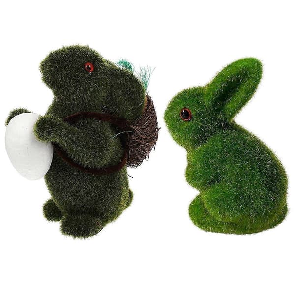 2 stk. flokket kaninpynt påskeharepynt dekorativ landskabskanin til haven