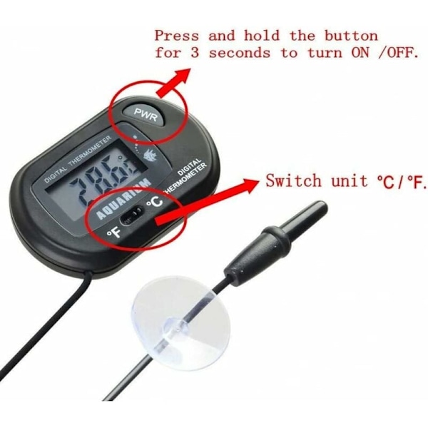 BF 2 x Liten Digital Akvarie Termometer med Sugkoppar, Sond och Batteri, LCD Akvarie Termometer för Marin Fisk Tank, Inkubator, Reptil Tank