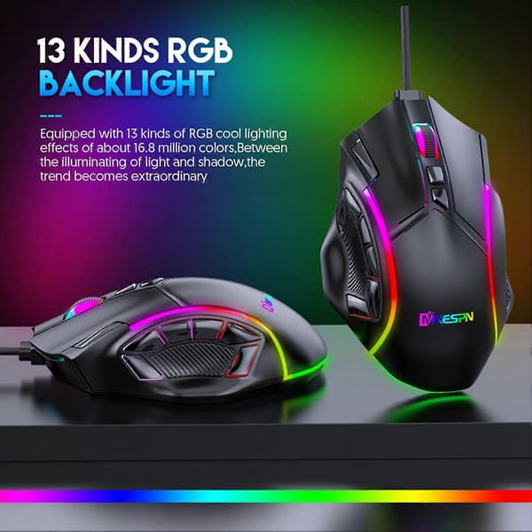 Gaming Mus 12800DPI 12 Programmerbare Taster 13 Lystilstande RGB-Lys Seks-niveau DPI Spille Spil Ergonomisk Makro Programmering Mekanisk Mus