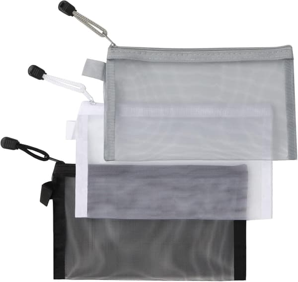 3 Pak Transparent Mesh Blyantsæt med Lynlås til Makeup og P