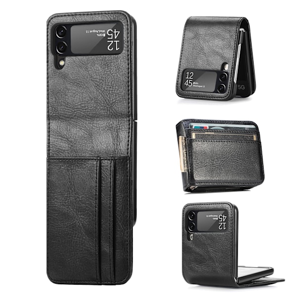 Samsung Galaxy Z Flip 3 - Praktiskt Stilrent Skal med Kortfack Svart