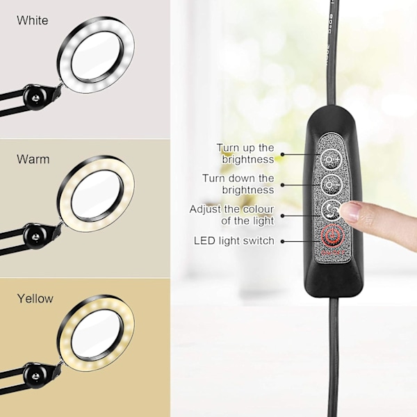 Handsfree 5X Förstoringsglas Bordslampa, Metallram & 360 Graders Vridbart Huvud, Anpassningsbar Belysning För Hantverk, Läsning Och Reparation. M002...