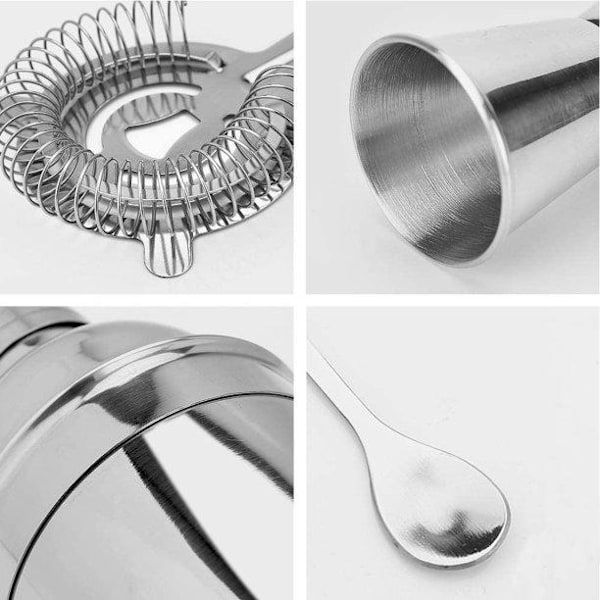 10-Delar Bartender Kit med Shaker & Tillbehör - Barset Cocktail Silver