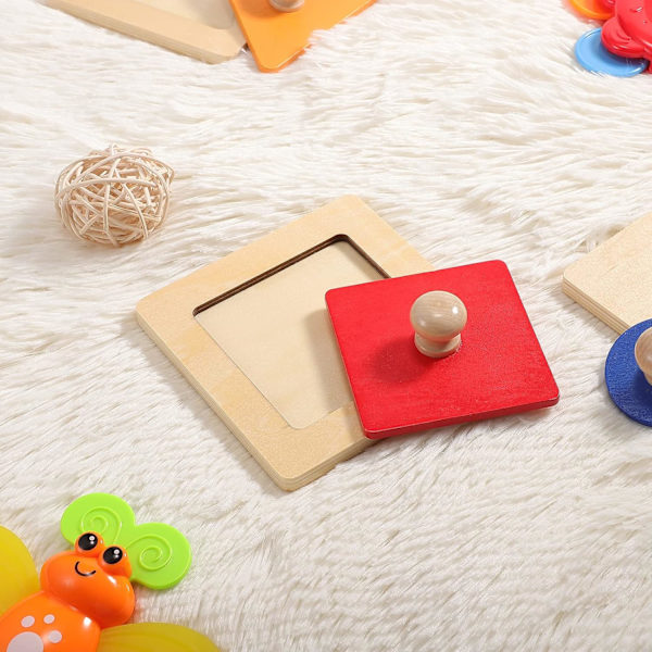 Montessori Träpussel För Bebis, Geometrisk Pedagogisk Leksak Med Säker Lättviktsdesign, Förbättrar Hand-Öga-Koordination Och Rumsuppfattning
