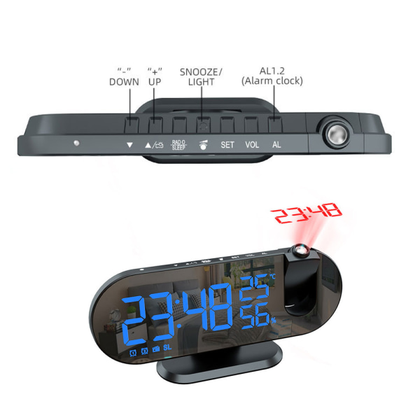 Projektionsväckarklocka, trådlös digital väckarklocka med USB