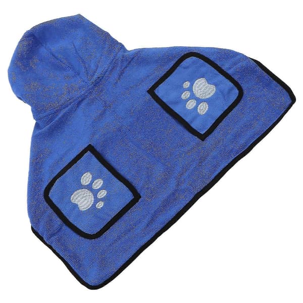 Hunde Håndklæde Stærk Absorberende Hurtigtørrende Håndlommer Design Hætteklædt Hundebadekåbe med Taljebånd til Kat Blå L