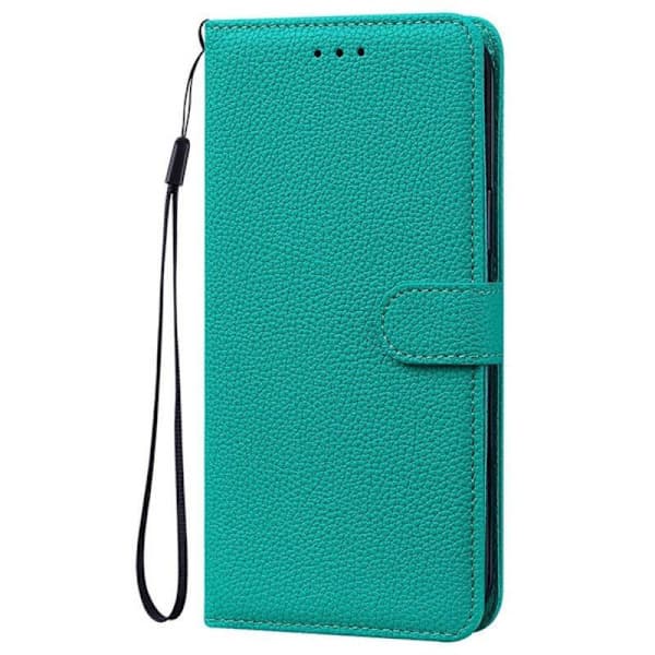 (För iPhone 11) Följ Lychee-mönstrat plånboksfodral med ko ljuslila blågrønn