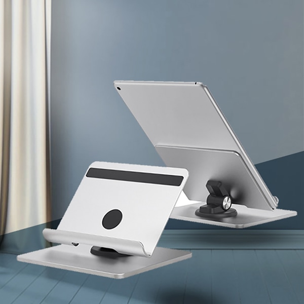 Smart enhetsställ för skrivbord, utmärkt tillverkat för 4-12,9 tums enheter, säkerställer en stabil och ergonomisk tittarupplevelse, i elegant silver