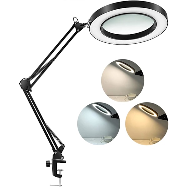 Handsfree Förstoringsglas med Ljus, 1 500 Lumen Steglöst Dimbar, 3 Färglägen, 5-Dioptri Äkta Glaslins, Ergonomiskt Designad för