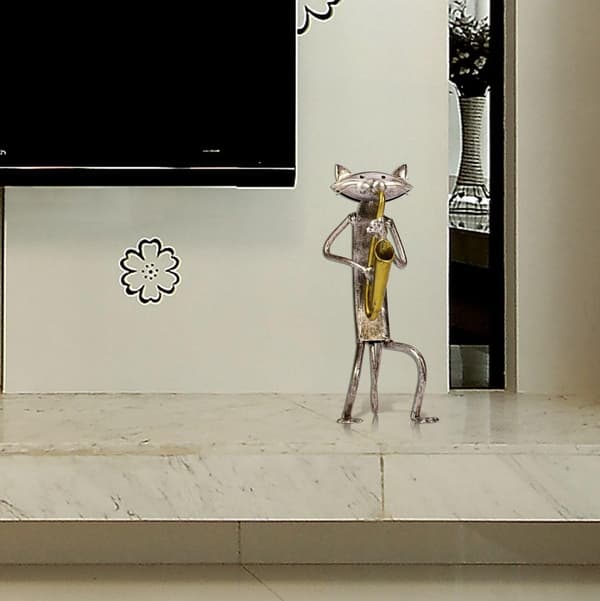 Katt metallskulptur med gitarr figur presenter till Thanksgiving,