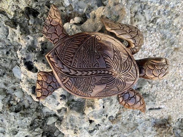 Trädgårdsdekorationer, Träskulptur Hawaiiansk Havssköldpadda Staty