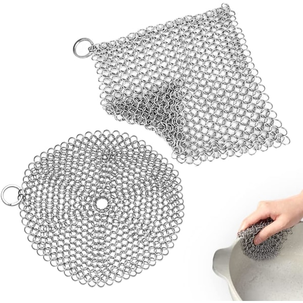 Rostfri Gjutjärnsrengörare, Multifunktionell Skrubber För Stekpannor, Grillar & Holländska Ugnar, Utrustad Med Hängring För Enkel Förvaring, 316L Rostsäker