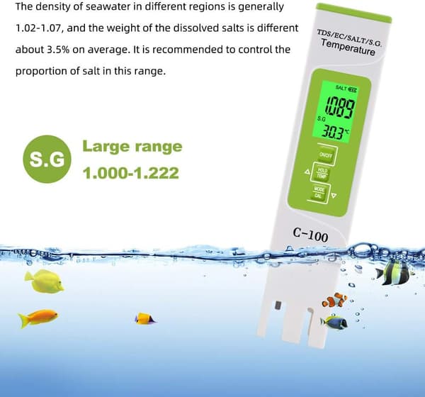 5 i 1 Digital Vannkvalitetstester Test TDS/EC/Salinitet/SG./Temp