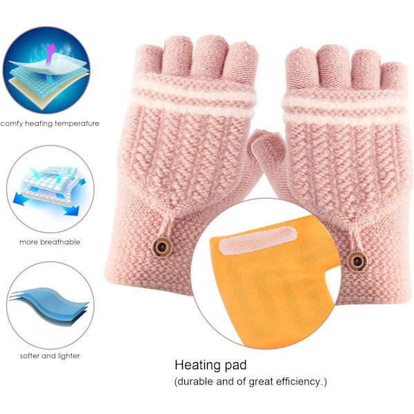 Pink USB-opvarmede Vinterhandsker til Kvinder USB-opvarmede Vanter Cashmere