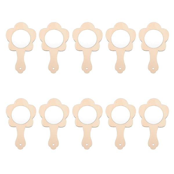 10 stk DIY Tre speil Uferdig Håndholdt Speil Sminkespeil DIY Materialer