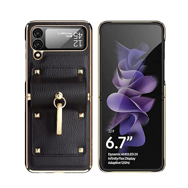 Galaxy Z Flip 4 Skal Ringhållare Läder - Orange