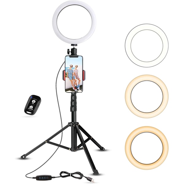 Ring Light för Perfekta Selfies, Universell Kompatibilitet för Smartphones, Dimbar LED med Justerbar Ljusstyrka, Tripodstativ med Roterande Telefonhållare