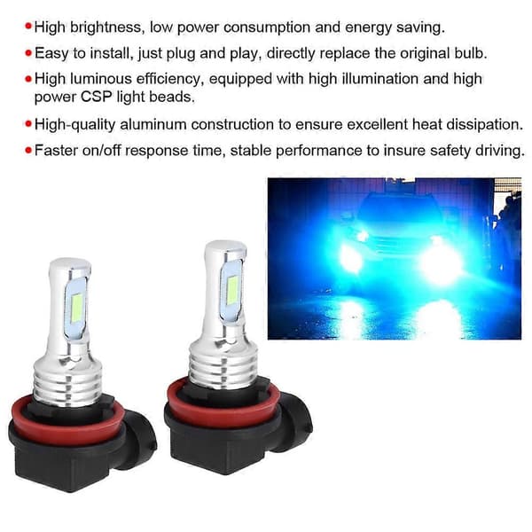 2st H8/H11 80W 8000K LED Dimljuslampa Isblå 12-24V Universal