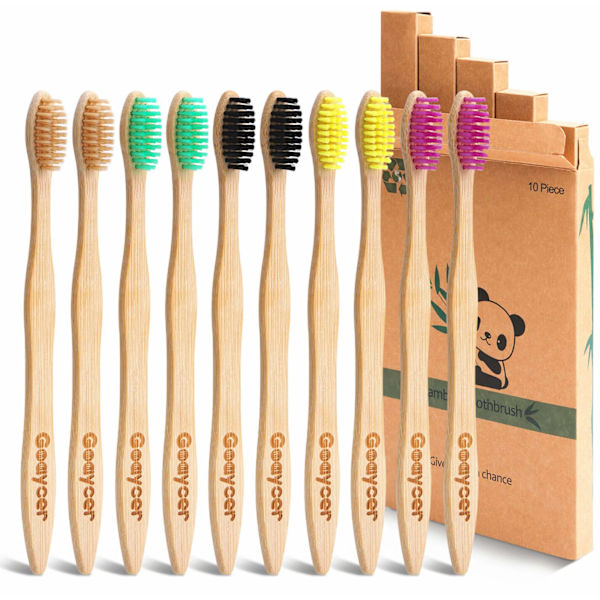Miljövänlig Bambu Tandborste, 10-pack Medium Hårda Borst Biod