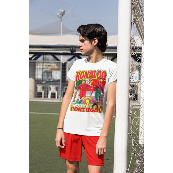 T-shirt Ronaldo Portugal sportströja tryck fram & bak White 140cl 9-11 år