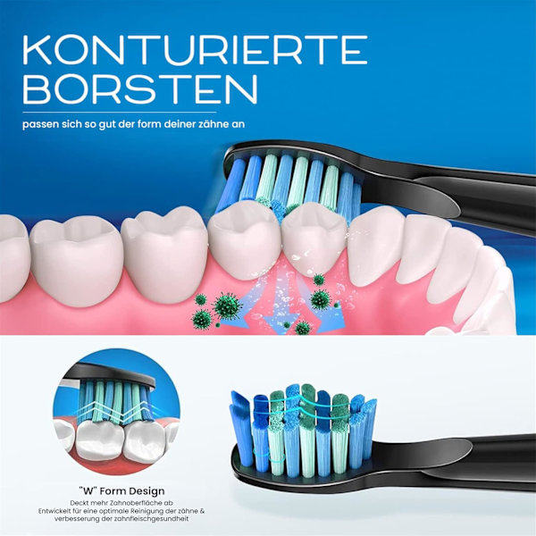 Svart 10-ersättningsborsthuvuden 10st Kompatibel med FairywillD7/D8/FW507/FW508/FW551/FW2011/FW917/FW959/FW515/Seago SG E9 Elektrisk Tandborste Mjuk