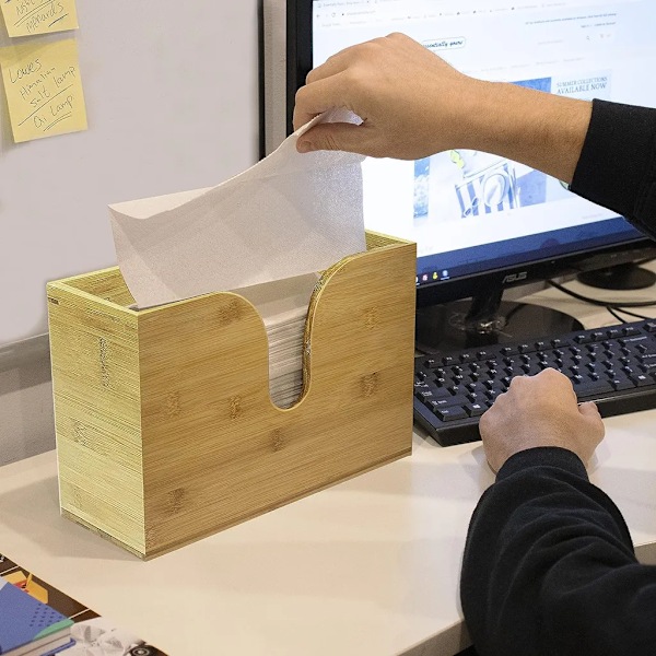 Pappershandduksdispenser i Naturträ, Modern Bambu-look, Innovativ Design för Kök, Badrum, Kontor