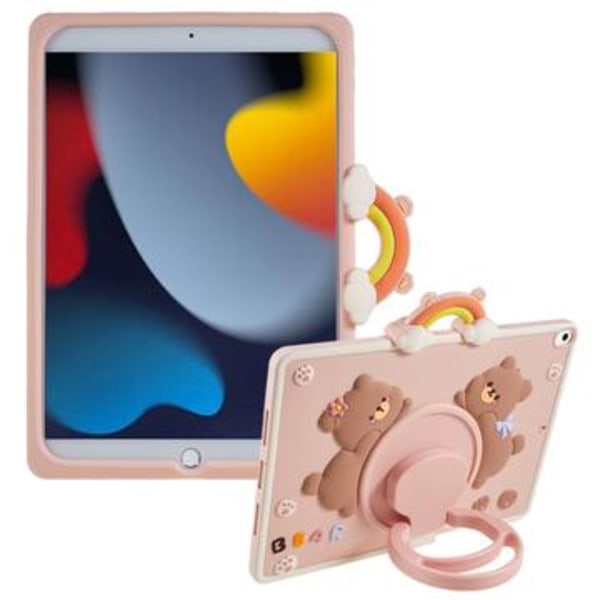 iPad 10.2 2019/2020/2021 Tecknad björn Silikonfodral med... Rosa