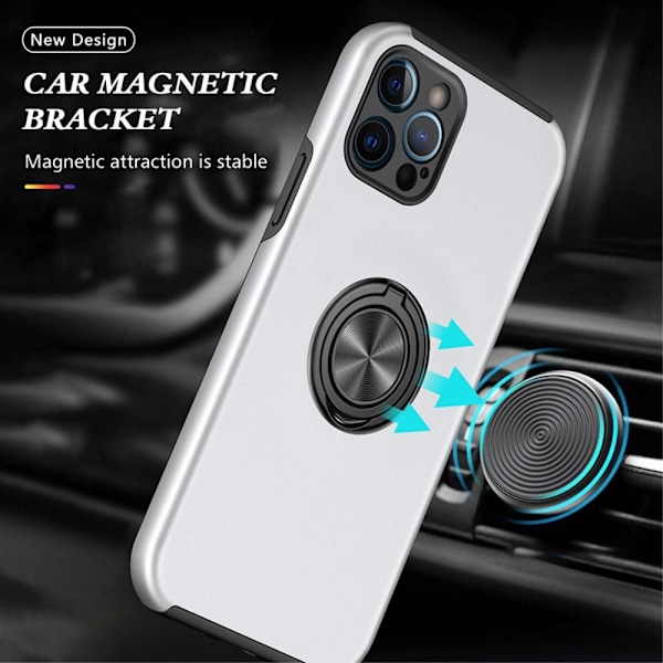 iPhone 13 Pro Max Hybrid skal med Finger Ring - Silver Silver
